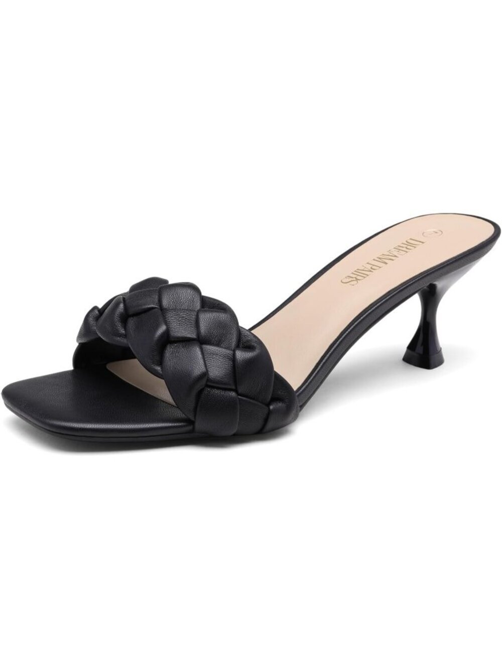 DREAM PAIRS Black Pu Faux Leather Open Toe Low Kitten Prom Heel Sandals